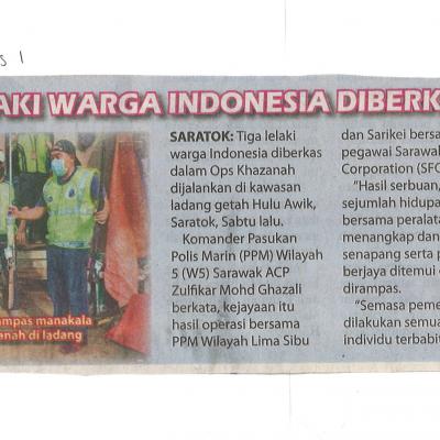 11.08.2021 Utusan Borneo Pg.1 Tiga Lelaki Warga Indonesia Diberkas Dalam Ops Khazanah
