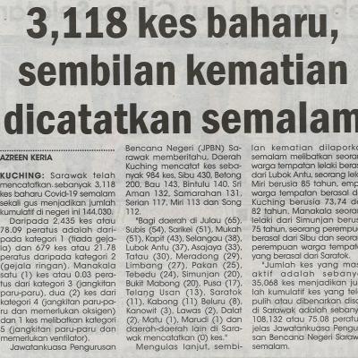 10.9.2021 Utusan Sarawak Pg.4 3118 Kes Baharu Sembilan Kematian Dicatatkan Semalam
