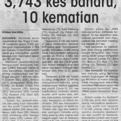 11.9.2021 Utusan Sarawak Ms 4 3743 Jangkitan Baharu 10 Kematian