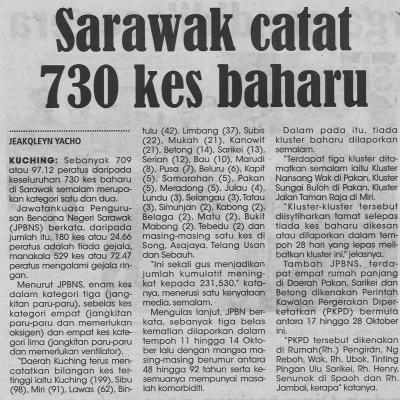 18.10.2021 Utusan Sarawak Pg.4 Sarawak Catat 730 Kes Baharu