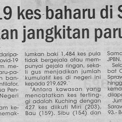 7.10.2021 Utusan Sarawak Pg.4 Hanya 19 Kes Baharu Di Sarawak Libatkan Jangkitan Paru Paru