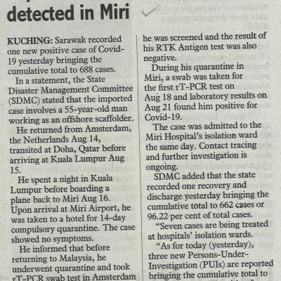 1. Imported Covid 19 Case Detected In Miri The Sunday Post. Pg3