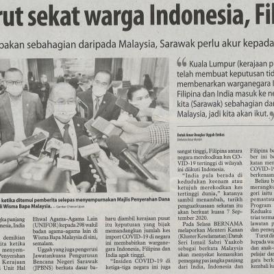 2. Sarawak Turut Sekat Warga Indonesia Filipina India 3.9.2020. Pg4