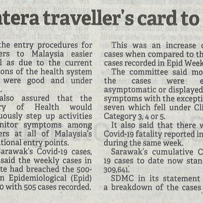 2.8.2022 Borneo Post Pg. 1 No More Mysejahtera Travellers Card To Enter Sarawak