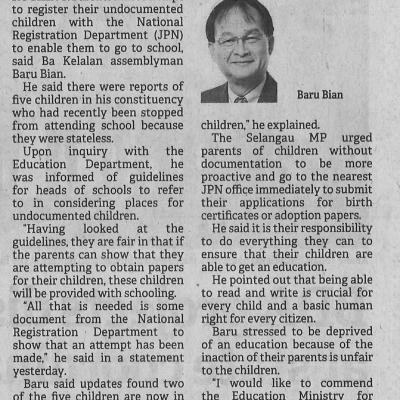 2.9.2022 Borneo Post Pg. 4 Register With Jpn To Ensure Children Can Attend School Says Baru