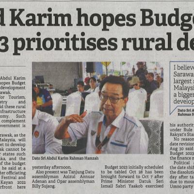 24.9.2022 Borneo Post Pg. 5 Abd Karim Hopes Budget 2023 Priorities Rural Devt