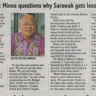 9.10.2022 Sunday Post Pg. 1 Budget 2023 Minos Questions Why Sarawak Gets Less Than Sabah