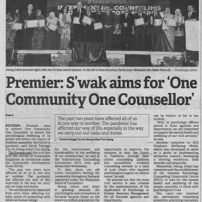 4.11.2022 Borneo Post Pg. 2 Premier Swak Aims For One Community One Counsellor