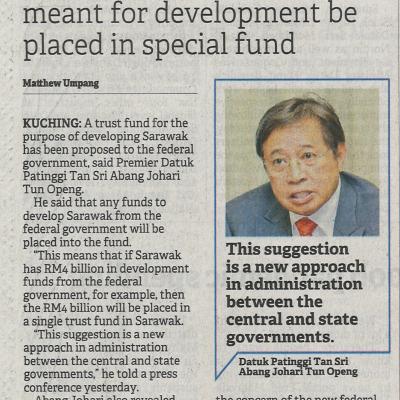 5.12.2022 Borneo Post Pg. 1 Trust Fund For Federal Devt Projects