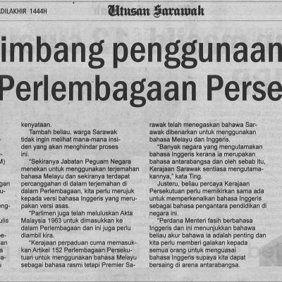 17.1.2023 Utusan Sarawak Pg. 7 Pertimbang Penggunaan Bm Dalam Perlembagaan Persekutuan