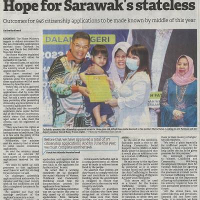 10 Mac 2023 Borneo Post Pg. 1 Hope For Sarawaks Stateless