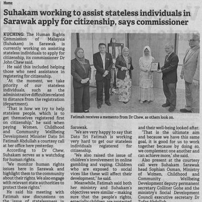14 Mac 2023 Borneo Post Pg. 3 Suhakam Working To Assist Stateless Individuals In Sarawak Apply For Citizenship Says Commissioner