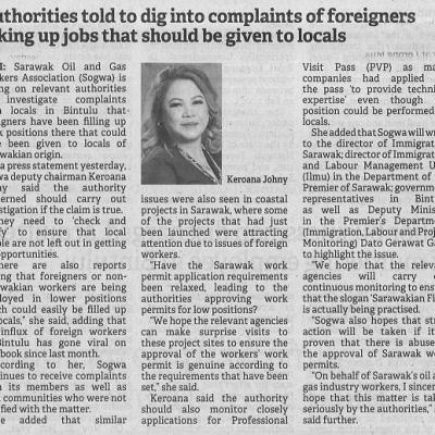 14 April 2023 Borneo Post Pg. 5 Authorities Told To Dig Into Complaints Of Foreigners Taking Up Job That Should Be Given To Locals