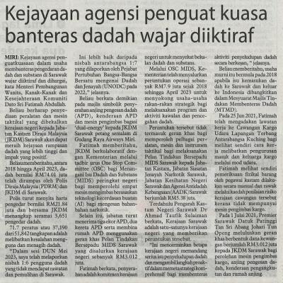 6 Jun 2023 Utusan Borneo Pg. 2 Kejayaan Agensi Penguat Kuasa Banteras Dadah Wajar Diiktiraf
