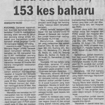 31.3.2021 Utusan Sarawak Pg.4 Dua Kematian 153 Kes Baharu