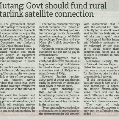 29 Julai 2023 Borneo Post Pg.2 Mutang Govt Should Fund Rural Starlink Satellite Connection