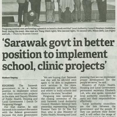 4 Julai 2023 Borneo Post Pg. 4 Sarawak Govt In Better Position To Implement School Clinic Projects