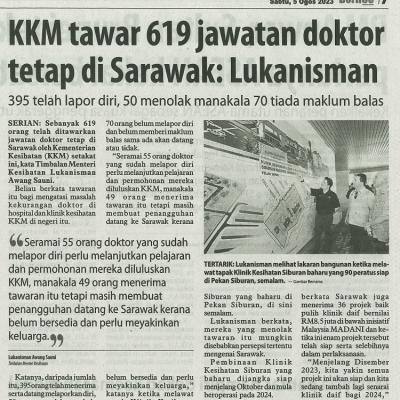 5 Ogos 2023 Utusan Borneo Pg.7 Kkm Tawar 619 Jawatan Doktor Tetap Di Sarawak Lukanisman