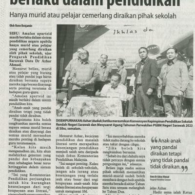 20 September 2023 Utusan Borneo Pg.7 Amalan Aparteid Masih Berlaku Dalam Pendidikan