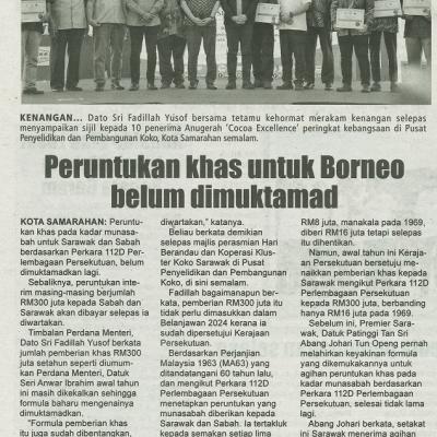1 Oktober 2023 Mingguan Sarawak Pg.4 Peruntukan Khas Untuk Borneo Belum Dimuktamad