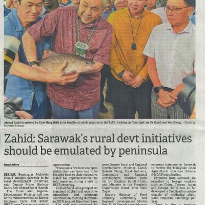 12 Oktober 2023 Borneo Post Pg.1 Zahid Sarawaks Rural Devt Initiatives Should Be Emulated By Peninsula