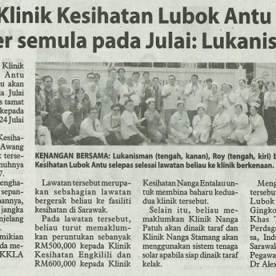 20 Januari 2024 Utusan Borneo Pg.4 Projek Klinik Kesihatan Lubok Antu Baharu Ditender Semula Pada Julai Lukanisman