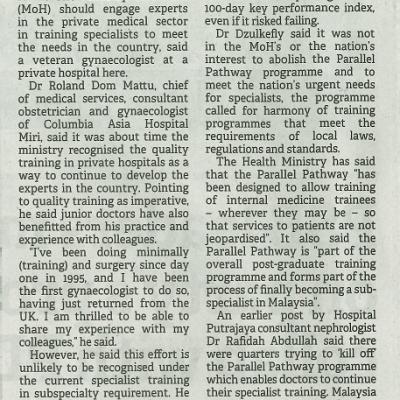 1 Februari 2024 Borneo Post Pg.4 Engage Private Medical Sector In Training Of Specialists Moh Asked