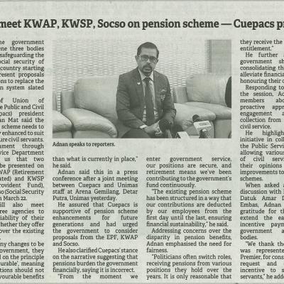 14 Mac 2024 Borneo Post Pg.3 Govt To Meet Kwap Kwsp Socso On Pension Scheme Cuepacs President