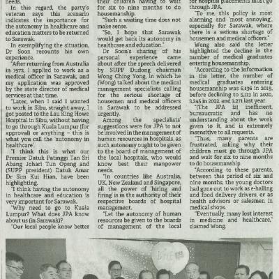 18 Mac 2024 Borneo Post Pg.3 Supp Veteran Puzzled By Jpa Requirement For Medical Grads Hospital Placements