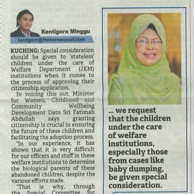 19 Mac 2024 Borneo Post Pg.1 Exemption Sought For Kids Under State Care