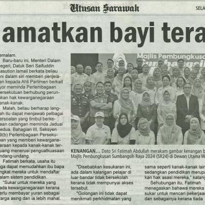 19 Mac 2024 Utusan Sarawak Pg.4 Selamatkan Bayi Terabai