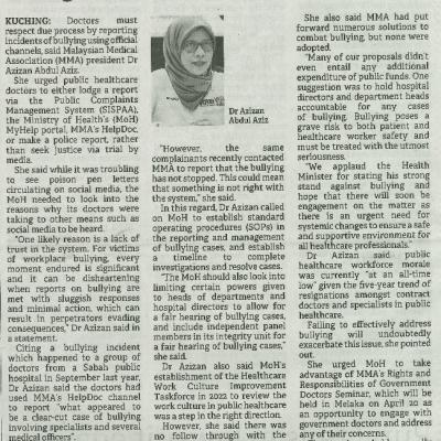 21 Mac 2024 Borneo Post Pg.4 Report Bullying Via Official Channels Not Through Media Mma Tells Doctors
