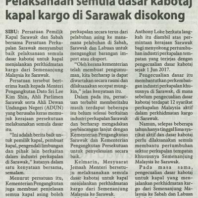 3 Mac 2024 Utusan Borneo Pg.6 Pelaksanaan Semula Dasar Kabotaj Kapal Kargo Di Sarawak Disokong