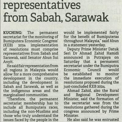 4 Mac 2024 Borneo Post Pg.6 Senator Calls On Keb Secretariat To Include Representative From Sabah Sarawak