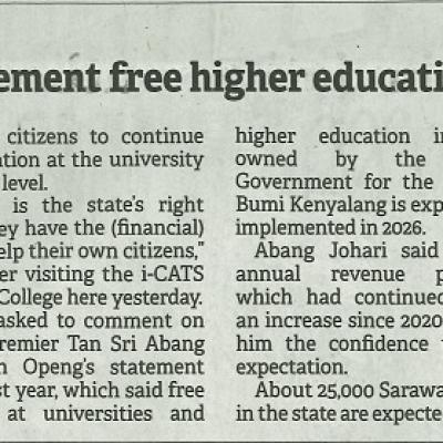 6 Mac 2024 Borneo Post Pg.3 States Have Right To Implement Free Higher Education Policy Zambry