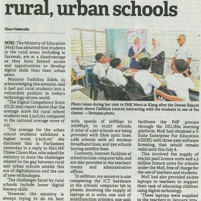 30 April 2024 The Borneo Post Pg.3 Ministry Admits Gap In Digital Skills Between Rural Urban Schools