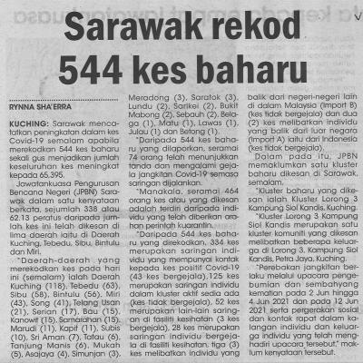 2.7.2021 Utusan Sarawak Pg.4 Sarawak Rekod 544 Kes Baharu