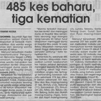 1.8.2021 Utusan Sarawak Pg.4 485 Kes Baharu Tiga Kematian