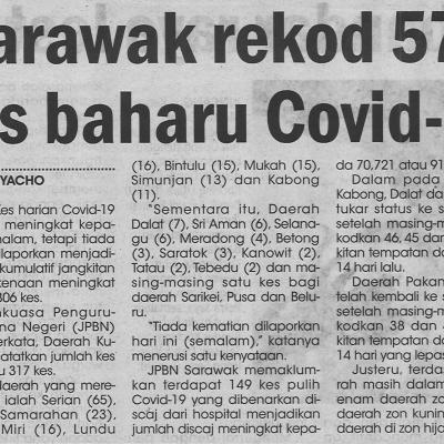 2.8.2021 Utusan Sarawak Pg.4 Sarawak Rekod 578 Kes Baharu Covid 19
