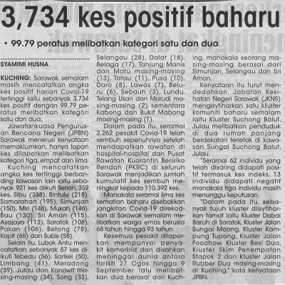 12.9.2021 Utusan Sarawak Ms 3 3734 Kes Positif Baharu