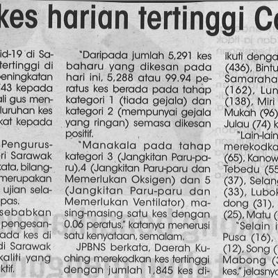 13.9.2021 Utusan Sarawak Ms 3 5291 Kes Harian Tertinggi Covid 19