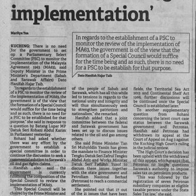 2. No Need For Govt To Form Psc On Ma63 Implementation. Borneo Post. Pg4