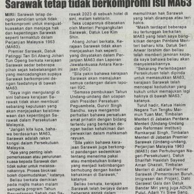 15.1.2023 Mingguan Sarawak Pg. 3 Sarawak Tetap Tidak Berkompromi Isu Ma63