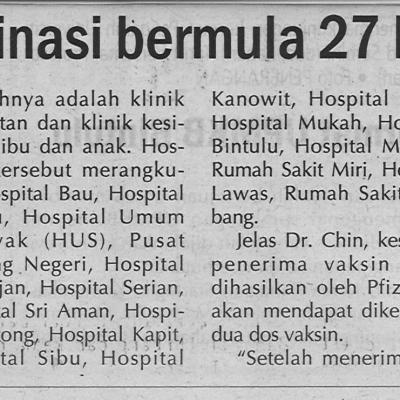 16.2.2021 Utusan Sarawak Pg.4 Pelan Vaksinasi Bermula 27 Februari Ini Bau