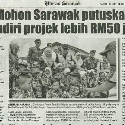 30 September 2023 Utusan Sarawak Pg.4 Mohon Sarawak Putuskan Sendiri Projek Leboh Rm50 Juta