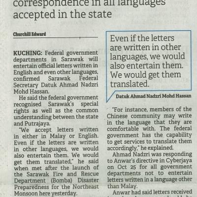 2 November 2023 Borneo Post Pg.1 No Control On Use Of Language