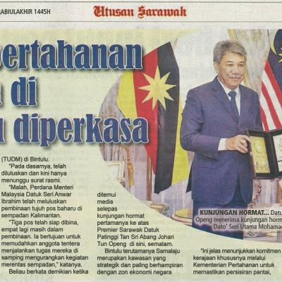 3 November 2023 Utusan Sarawak Pg.3 Kubu Pertahanan Negara Di Bintulu Diperkasa