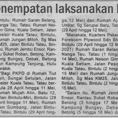 5.5.2021 Utusan Sarawak Pg.4 11 Penempatan Laksanakan Pkpd