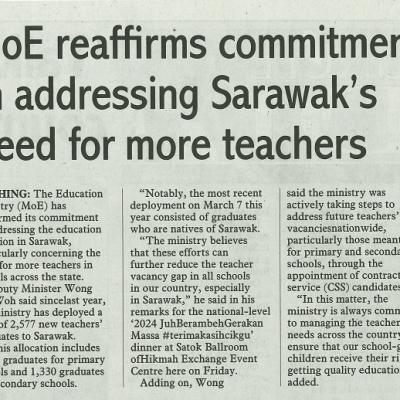 10 Mac 2024 Sunday Post Pg.6 Moe Reaffirms Commitment In Adressing Sarawaks Need For More Teachers