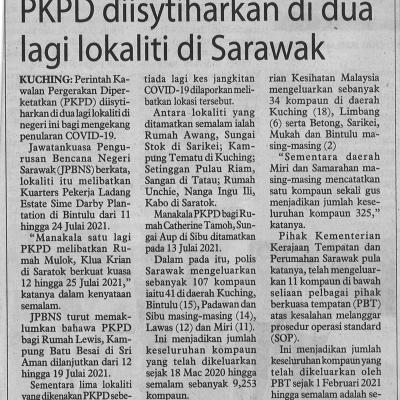 13.7.2021 Utusan Borneo Pg.4 Pkpd Diisytiharkan Di Dua Lagi Lokaliti Di Sarawak